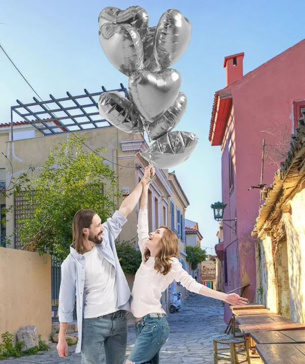 Metalize Parlak Gümüş Kalp Şekilli Uçan Balon Folyo 18 inç 45 cm 10 Adet (4172) - Görsel 3