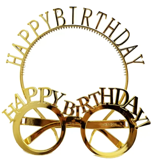Happy Birthday Yazılı Taç ve Happy Birthday Yazılı Gözlük Seti Altın Renk (4172)