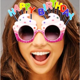 Happy Birthday Yazılı Pembe Fuşya Renk Parti Gözlüğü 12x7 cm (4172)