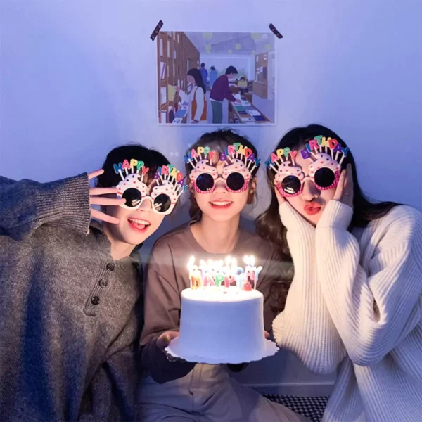 Happy Birthday Yazılı Pembe Fuşya Renk Parti Gözlüğü 12x7 cm (4172) - Görsel 3