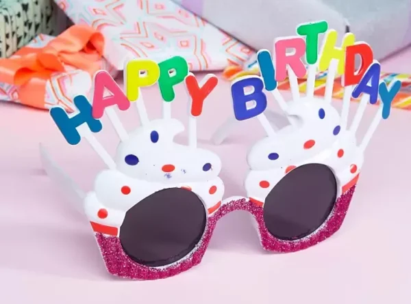 Happy Birthday Yazılı Beyaz Fuşya Renk Parti Gözlüğü 12x7 cm (4172)
