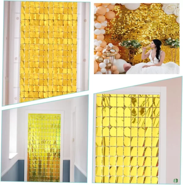 Ekstra Metalize Altın Renk Disko Dikdörtgen Kesim Kapı Perdesi Dekorasyon 1x2 Metre (4172)