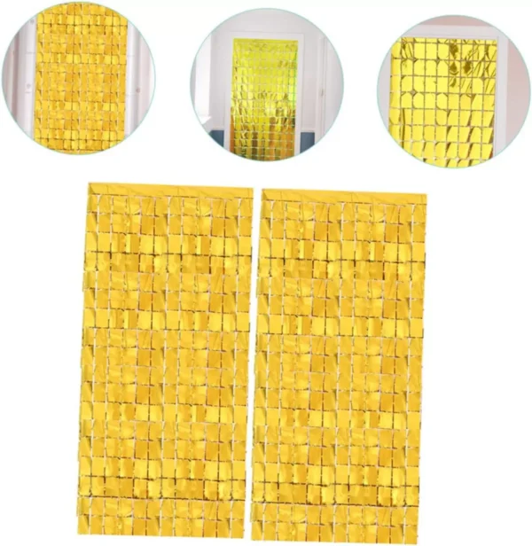 Ekstra Metalize Altın Renk Disko Dikdörtgen Kesim Kapı Perdesi Dekorasyon 1x2 Metre (4172) - Görsel 3