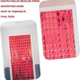Ekstra Metalize Kırmızı Renk Disko Dikdörtgen Kesim Kapı Perdesi Dekorasyon 1x2 Metre (4172)