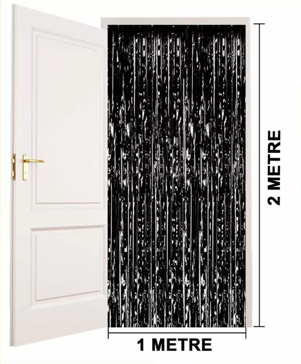 Siyah Renk Ekstra Metalize Parlak Saçaklı Arka Fon Perde İthal A Kalite 1x2 Metre (4172) - Görsel 4