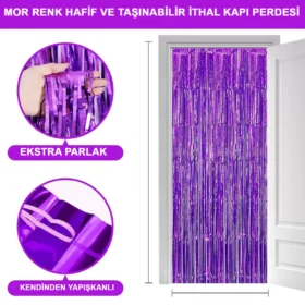Mor Renk Ekstra Metalize Parlak Saçaklı Arka Fon Perde İthal A Kalite 1x2 Metre (4172)