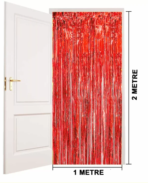 Kırmızı Renk Ekstra Metalize Parlak Saçaklı Arka Fon Perde İthal A Kalite 1x2 Metre (4172) - Görsel 3
