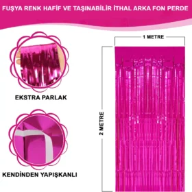 Fuşya Renk Ekstra Metalize Parlak Saçaklı Arka Fon Perde İthal A Kalite 1x2 Metre (4172)