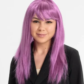 Rose Pembe Renk Düz Kesim Uzun Parti Peruğu Takma Saç (4172)