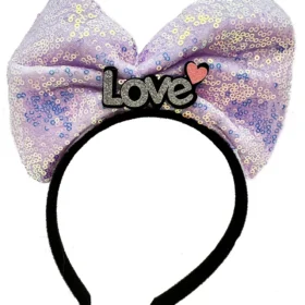 Led Işıklı 3 Farklı Fonksiyonda Yanan Gümüş Love Yazılı Lila Fiyonk Taç 20X17 cm (4172)