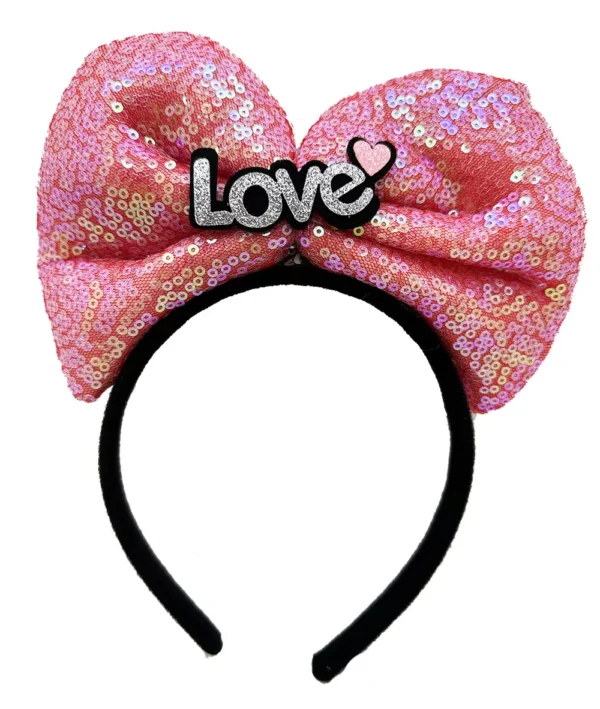 Led Işıklı 3 Farklı Fonksiyonda Yanan Gümüş Love Yazılı Fuşya Pembe Fiyonk Taç 20X17 cm (4172) - Görsel 2
