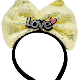Led Işıklı 3 Farklı Fonksiyonda Yanan Gümüş Love Yazılı Sarı Fiyonk Taç 20X17 cm (4172)
