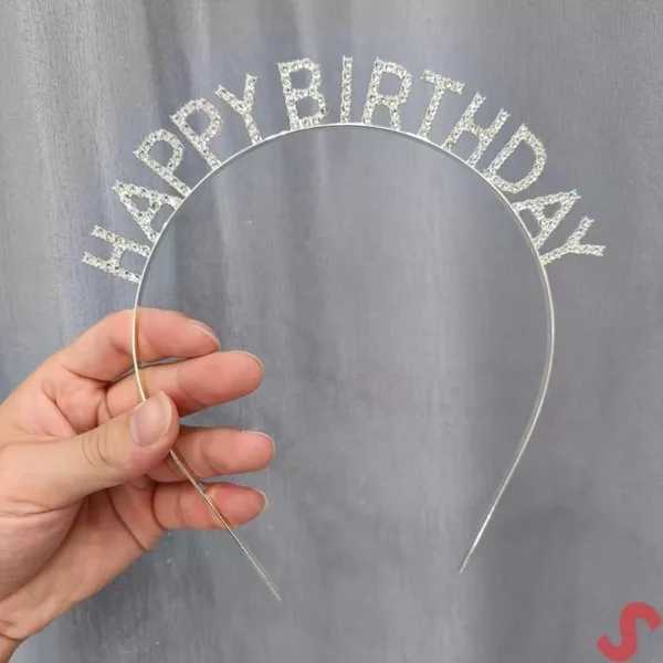 Gümüş Kristal Taşlı Happy Birthday Doğum Günü Tacı İthal Ürün A Kalite 17x16 cm (4172) - Görsel 4