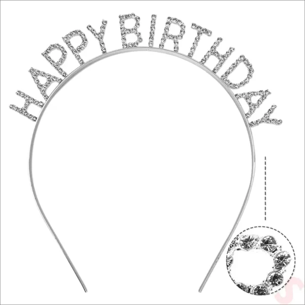 Gümüş Kristal Taşlı Happy Birthday Doğum Günü Tacı İthal Ürün A Kalite 17x16 cm (4172) - Görsel 5