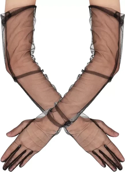 Uzun Boy Likralı Siyah Renk Yetişkin Mega Tül Eldiven 53 cm (4172)