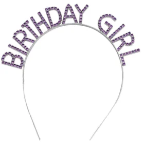 Mor Renk Kristal Taşlı Parlak Birthday Girl Yazılı Taç 16x17 cm (4172)