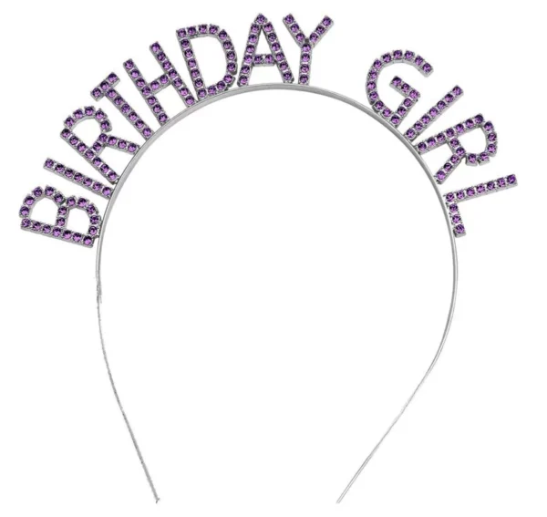 Mor Renk Kristal Taşlı Parlak Birthday Girl Yazılı Taç 16x17 cm (4172)