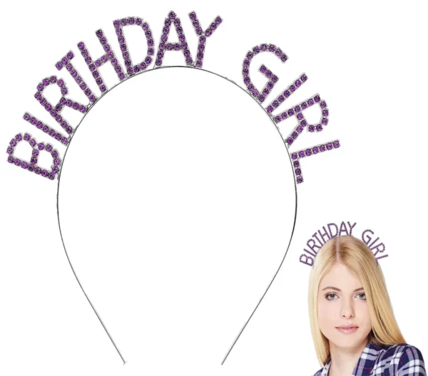 Mor Renk Kristal Taşlı Parlak Birthday Girl Yazılı Taç 16x17 cm (4172) - Görsel 5