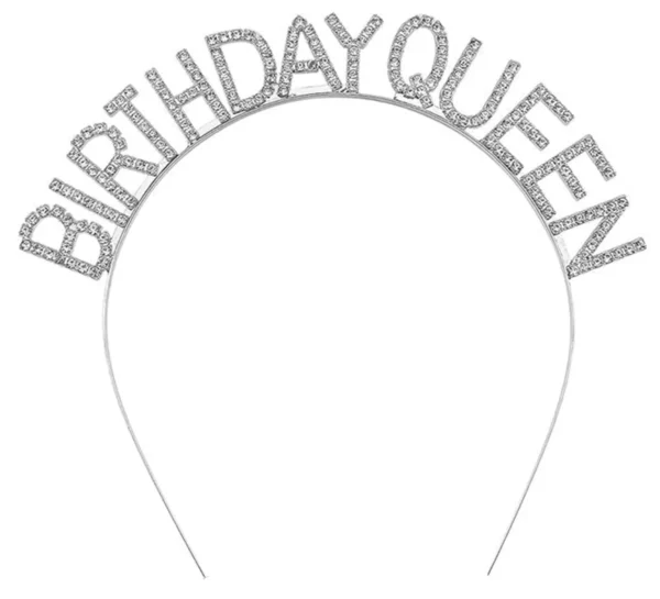 Gümüş Renk Kristal Taşlı Parlak Birthday Queen Yazılı Kraliçe Taç 16x17 cm (4172)