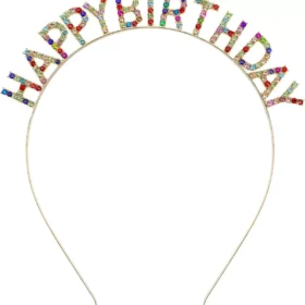 Rengarenk Kristal Taşlı Ekstra Lüks Gümüş Kaplama Happy Birthday Taç 16x17 cm (4172)