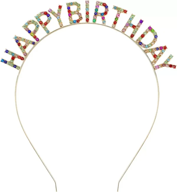 Rengarenk Kristal Taşlı Ekstra Lüks Gümüş Kaplama Happy Birthday Taç 16x17 cm (4172)