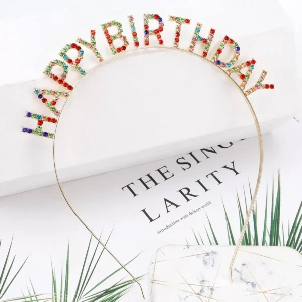 Rengarenk Kristal Taşlı Ekstra Lüks Gümüş Kaplama Happy Birthday Taç 16x17 cm (4172) - Görsel 2