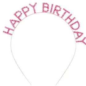 Pembe Renk Kristal Taşlı Gold Renk Kaplama Happy Birthday Taç 16x17 cm (4172)