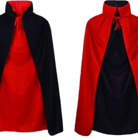 Çift Taraflı Kullanılabilir Siyah Kırmızı Yakalı Pelerin 90 cm Çocuk (4172)
