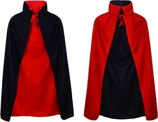 Çift Taraflı Kullanılabilir Siyah Kırmızı Yakalı Pelerin 90 cm Çocuk (4172) - Görsel 2