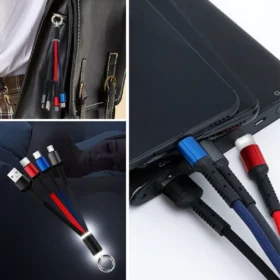 Işıklı Anahtarlık Model 3 in 1 USB Çıkışlı MİKRO,TYPE-C ve İphone Uyumlu Şarj Kablosu (4172)