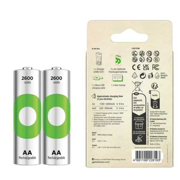 GP RECYKO E221 2 X 2600 MAH R6 AA PİLLİ PİL ŞARJ CİHAZI (GP-E221/270AHCER21-2GTLB2) (4172) - Görsel 3