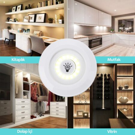 3'lü Uzaktan Kumandalı Pilli Yapışkanlı Kablosuz Led Spot Lambalar (4172)