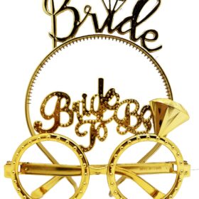 Bride Yazılı Taç ve Bride To Be Yazılı Gözlük Seti Altın Renk (4172)