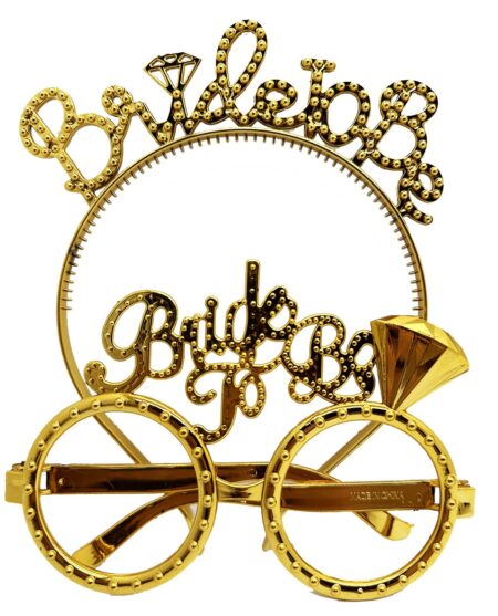 Bride To Be Yazılı Taç ve Bride To Be Yazılı Gözlük Seti Altın Renk (4172)