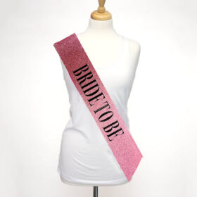 Pembe Üzeri Siyah Büyük Bride To Be Yazılı Simli Işıltılı Kuşak Kemer 10 cm Genişlik (4172)
