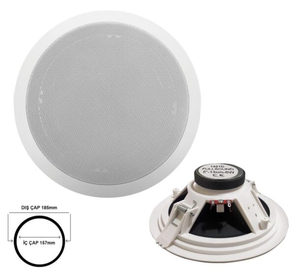 K-1421D Alçıpan Tavan Hoparlör 13cm 10 Watt Beyaz