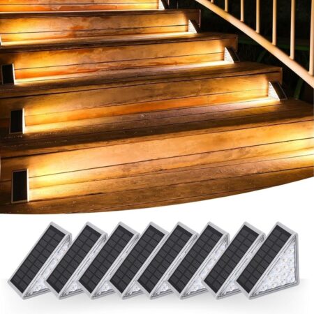  8 Adet Üçgen  Güneş Enerjisi ile Şarj Olan Dış Mekan Solar Basamak Köşe Lambası (4172)