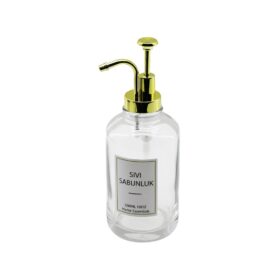 YUVARLAK CAM ŞİŞE - ŞEFFAFSIVI SABUNLUK 500ML POMPA - MUSLUK AYRIK MODEL BAŞLI (4172)