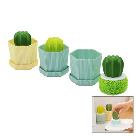 KAKTÜS MODEL SAPLI SERT - RENKLİ PLASTİK TEL BULAŞIK FIRÇASI  RENKLİ PLASTİK TABAKLI HAZNE (4172)