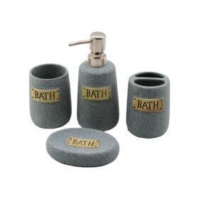 4 PCS GRİ SERAMİK BANYO TEMİZLİK SETİ SIVI - KATI SABUNLUK - DİŞ FIRÇALIK - MACUNLUK (4172)