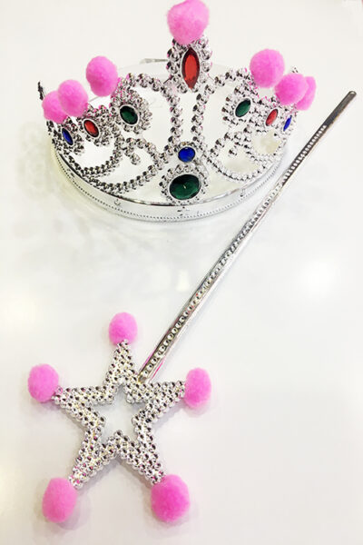 Pembe Ponponlu Gümüş Renk Prenses Tacı ve Gümüş Renk Prenses Asası (4172)