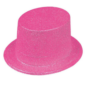 Floresan Pembe Renk Simli Uzun Fötr Melon Şapka 12 cm