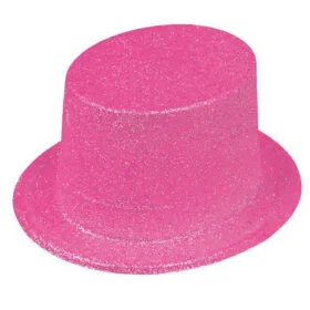 Floresan Pembe Renk Simli Uzun Fötr Melon Şapka 12 cm