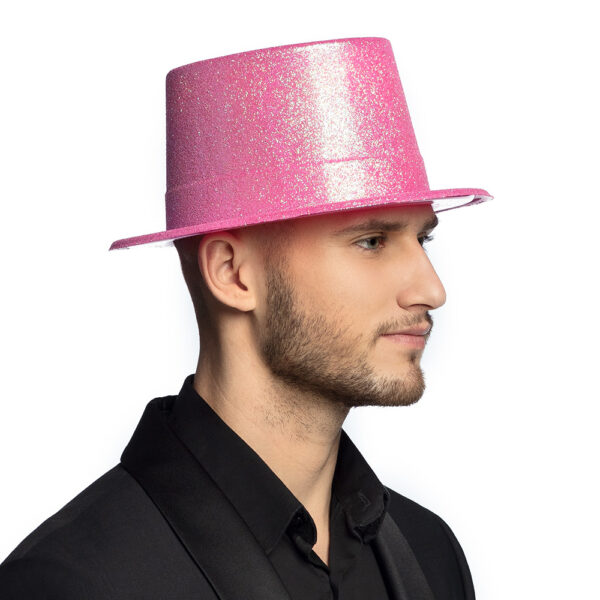 Floresan Pembe Renk Simli Uzun Fötr Melon Şapka 12 cm - Görsel 3