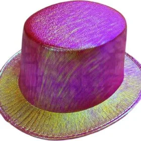 Fuşya Renk Işıltılı Hologram Kumaş Kaplama Fötr Silindir Şapka Yetişkin Boy