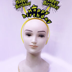 Happy Birthday Püsküllü Neon Sarı Renk Doğum Günü Tacı 22x19 cm