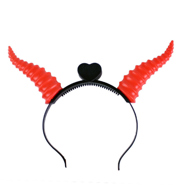 Kırmızı Renk Led Işıklı Kıvrımlı Boynuz Taç 27x18 cm - Görsel 3