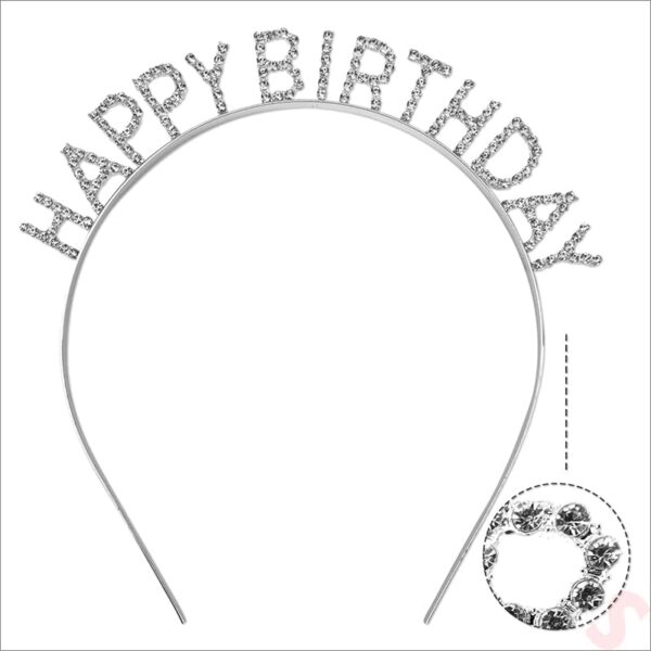 Gümüş Kristal Taşlı Happy Birthday Doğum Günü Tacı İthal Ürün A Kalite 17x16 cm - Görsel 5