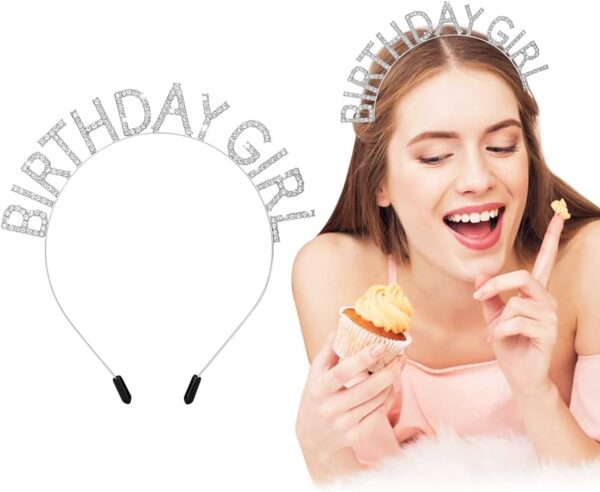 Kristal Taşlı Gümüş Birthday Girl Yazılı Doğum Günü Parti Tacı 19x11 cm - Görsel 2