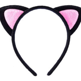 Sevimli Kedi Kulak Pofuduk Kedi Taç Siyah İçi Pembe Renk 17x15 cm